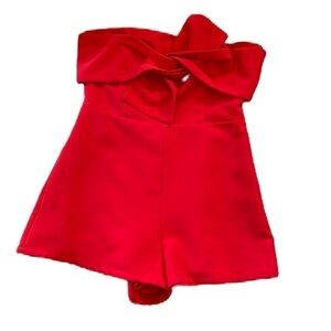 Do+Be red L strapless shorts romper with bow detail front